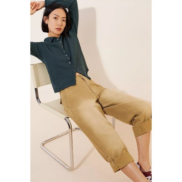 Free People Cleo Washed Chino Pants Straight Leg Pull On Cotton L-12 NEW 278613 - Picture 3 of 9